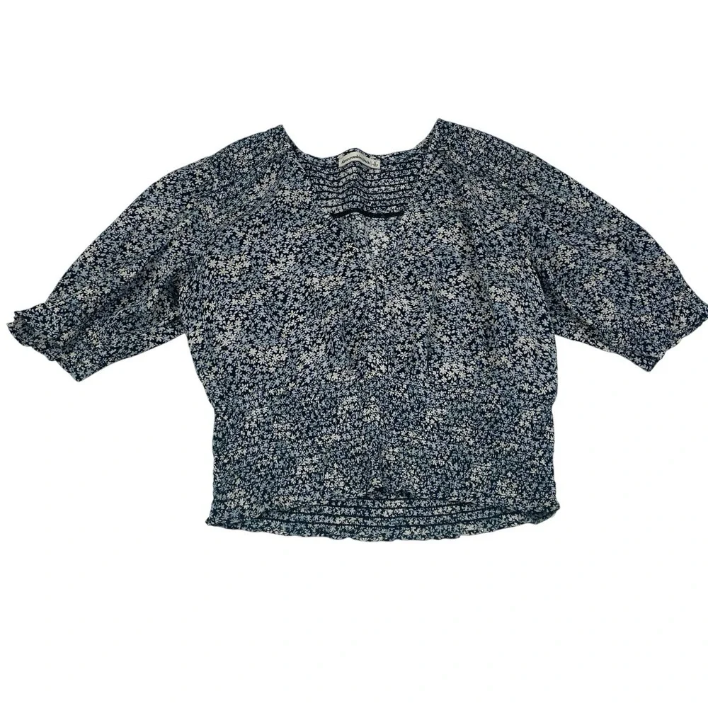 Abercrombie & Fitch Ditsy Floral Smocked Blouse Women's S Puff Sleeve Cropped